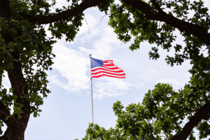 Campus with the American Flag waving